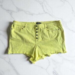 TORRID Yellow Button Fly Denim Cutoff Shorts Size 26 Plus